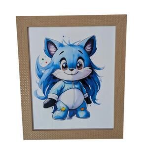 Blue & White Space Character Wall Art Home Decor Kids Room Framed Brand New